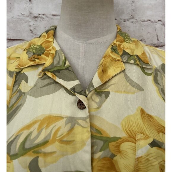 Tommy Bahama Hawaiian Silk Shirt Womens S Yellow Loop Collar Camp - Picture 2 of 5
